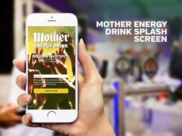 Mother Energy Drink Splash Screen | PopUp WiFi - Temporary Event WiFi