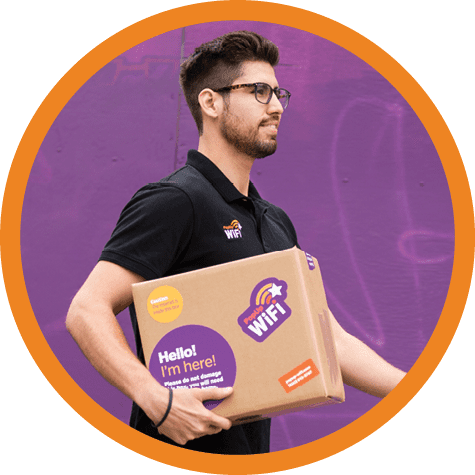 Image of man carrying PopUp WiFi box