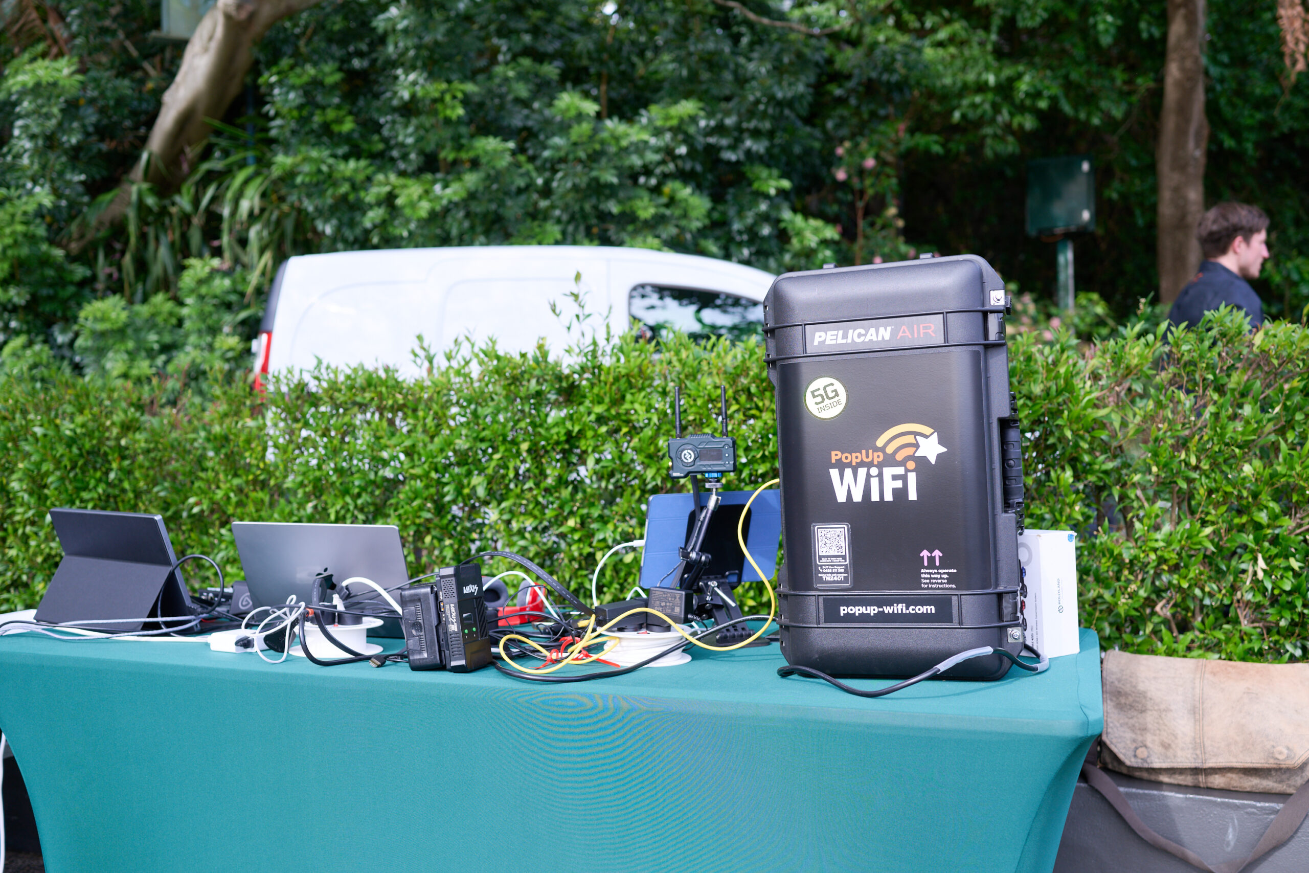 Event internet rental unit quad 5G cellular bonded modem set up on the live streaming AV console at Taronga Zoo Sydney