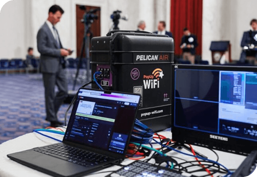 PopUp WiFi Workhorse unit with Slipstream live insights on laptop at live streaming event